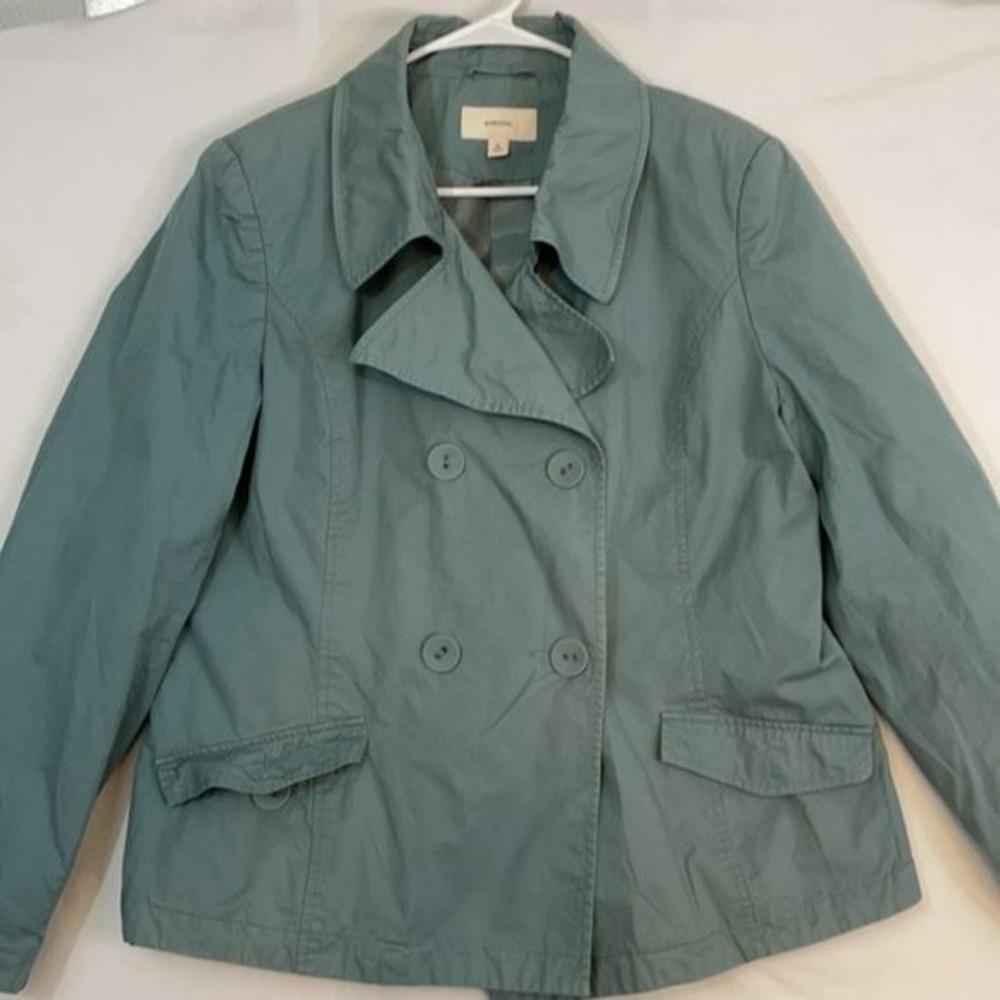 Merona Jacket with Pockets, Double Breasted, Lined, Cotton, Blue-Green, XL